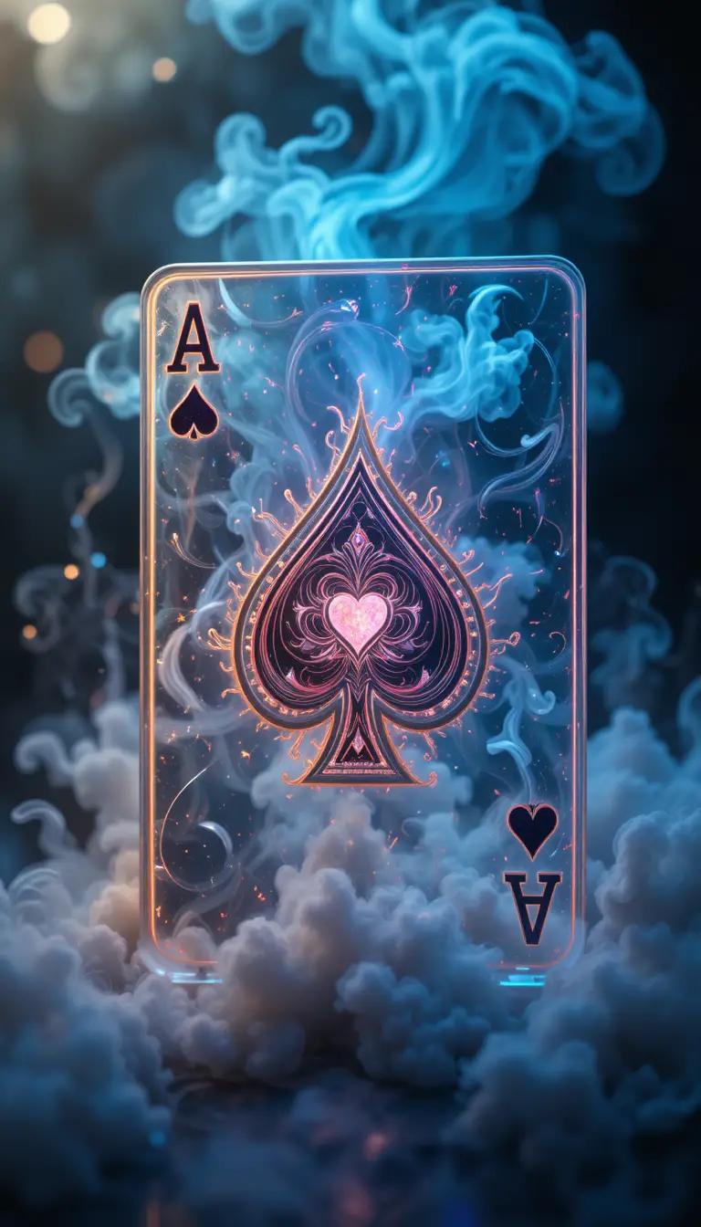 Glowing glass ace of spades card on joyful abstract background
