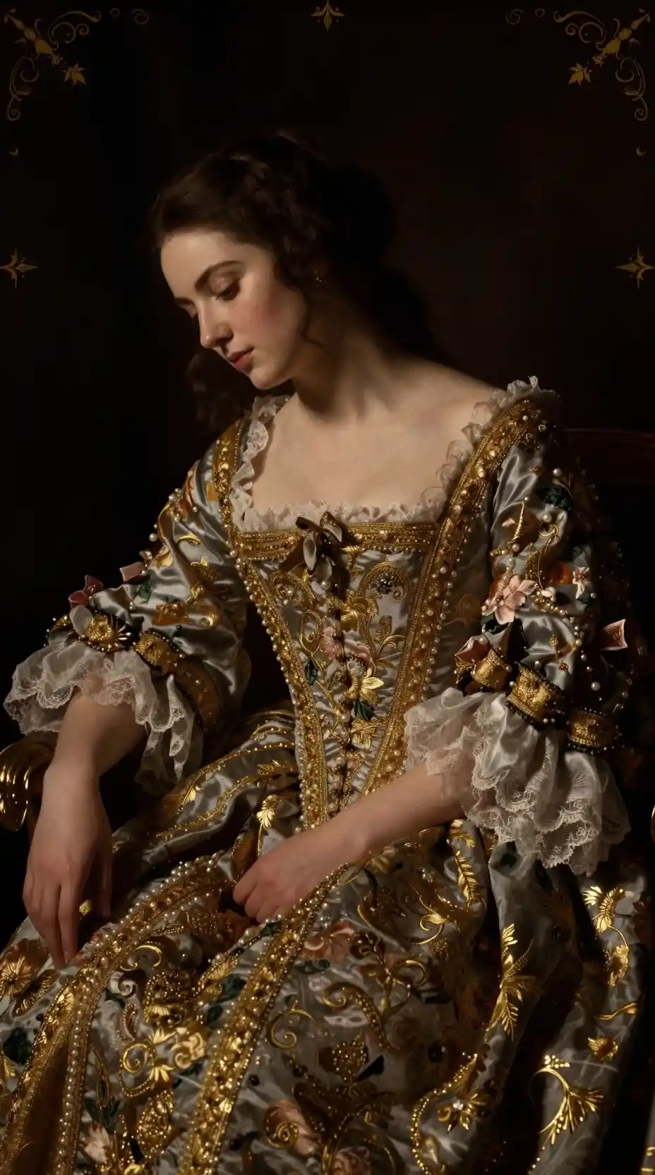 Baroque inspired portrait of a contemplative noblewoman