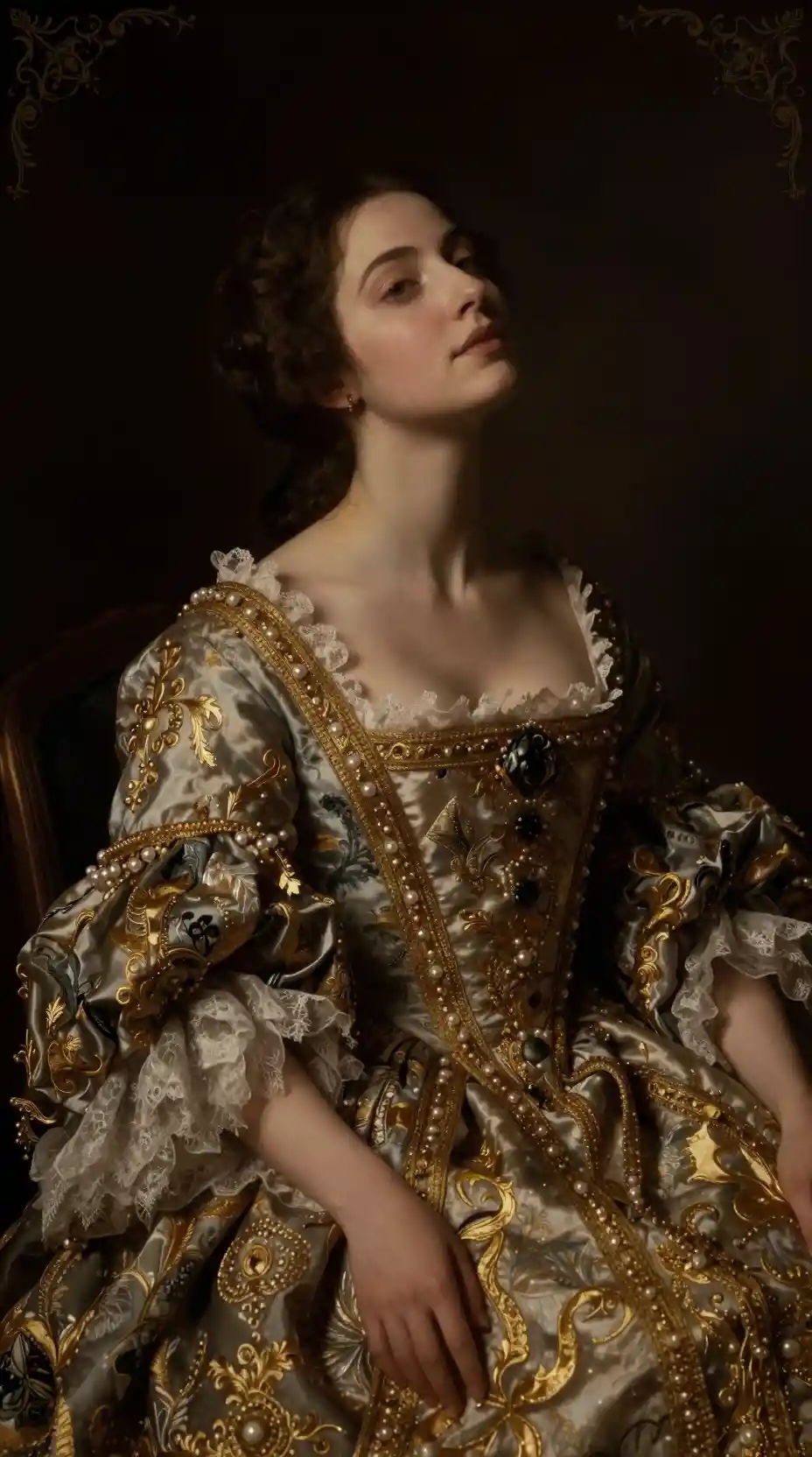 Contemplative noblewoman in a baroque inspired velvet portrait