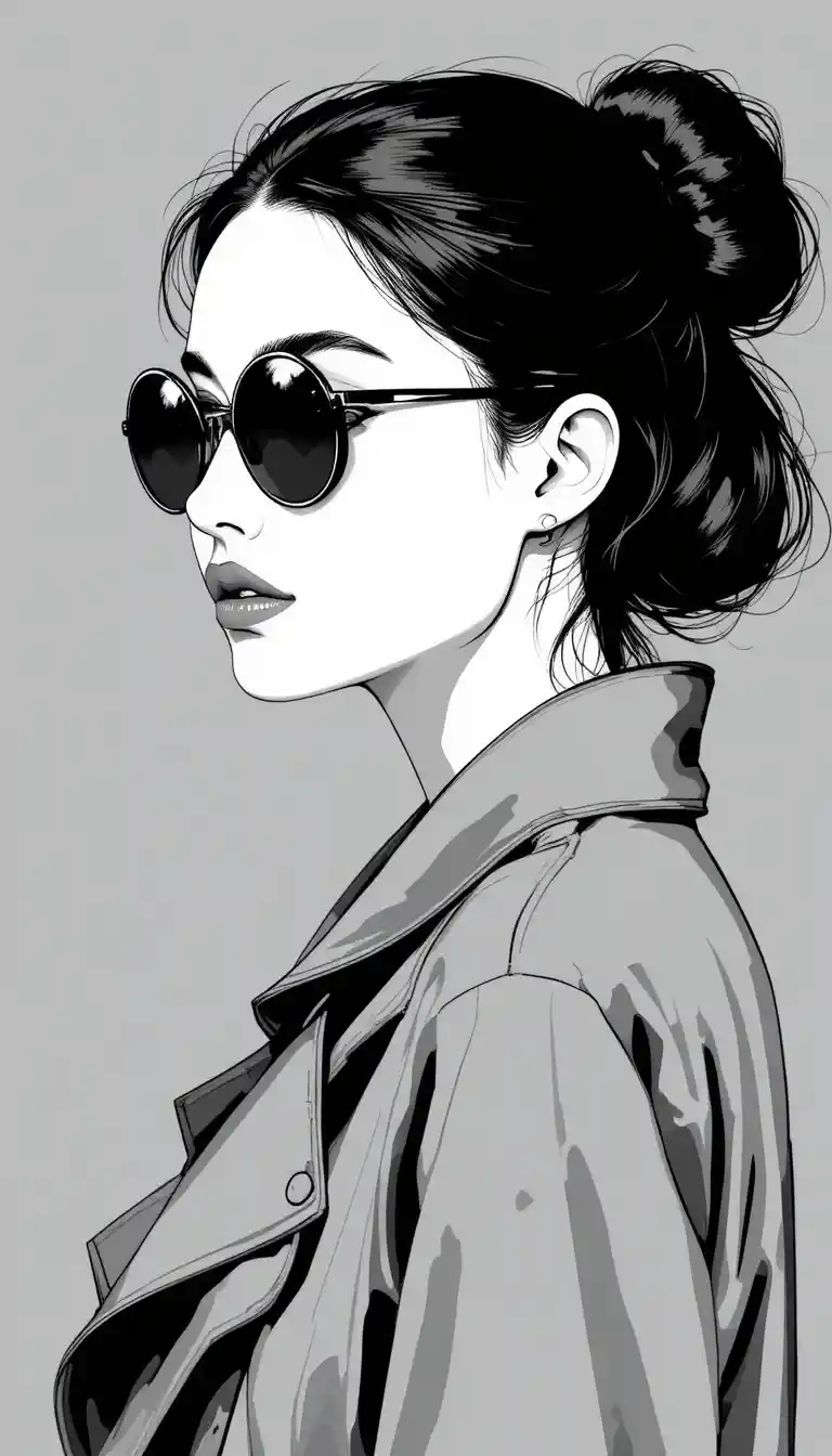 Stylized portrait of a young woman in oversized sunglasses