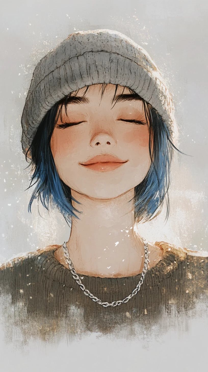 Ritratto di giovane donna dai capelli blu in luce calda