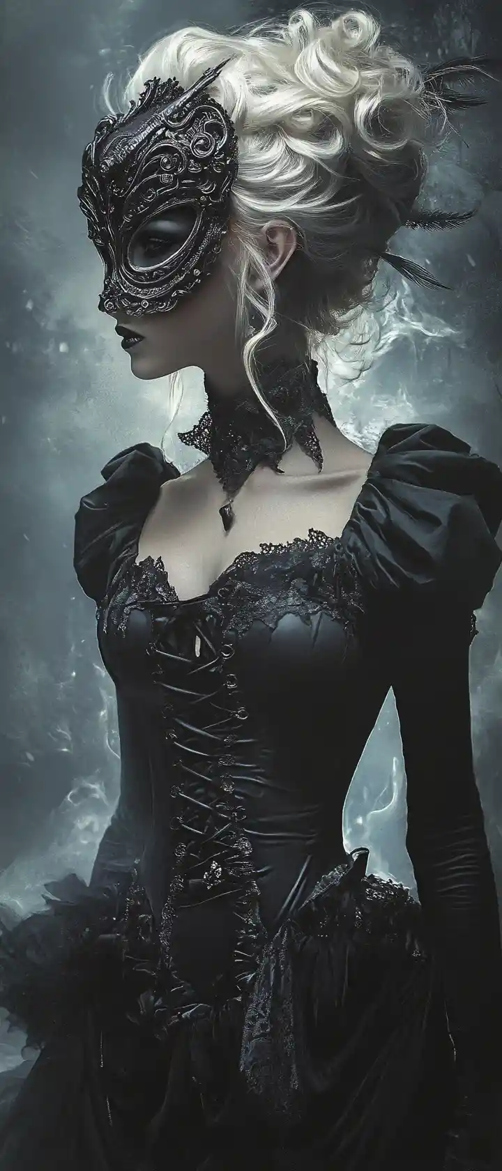 Dark fantasy maiden with mask and steampunk toad