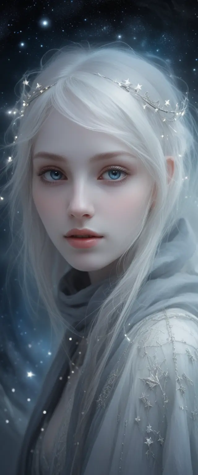Femme gothique éthérée avec un fil lumineux d’étoiles
