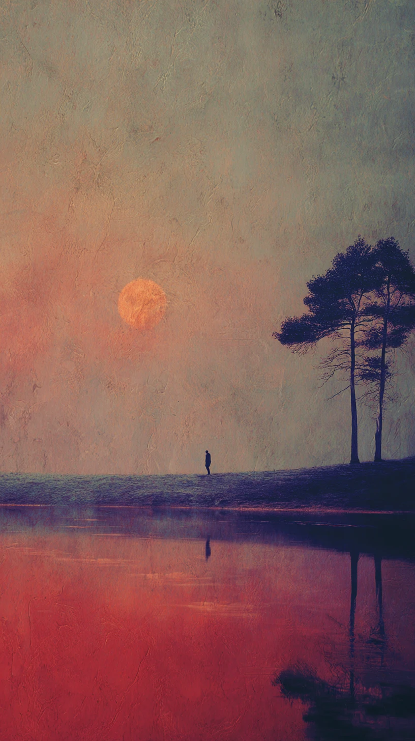 Lonely wanderer crossing a surreal minimalist desert