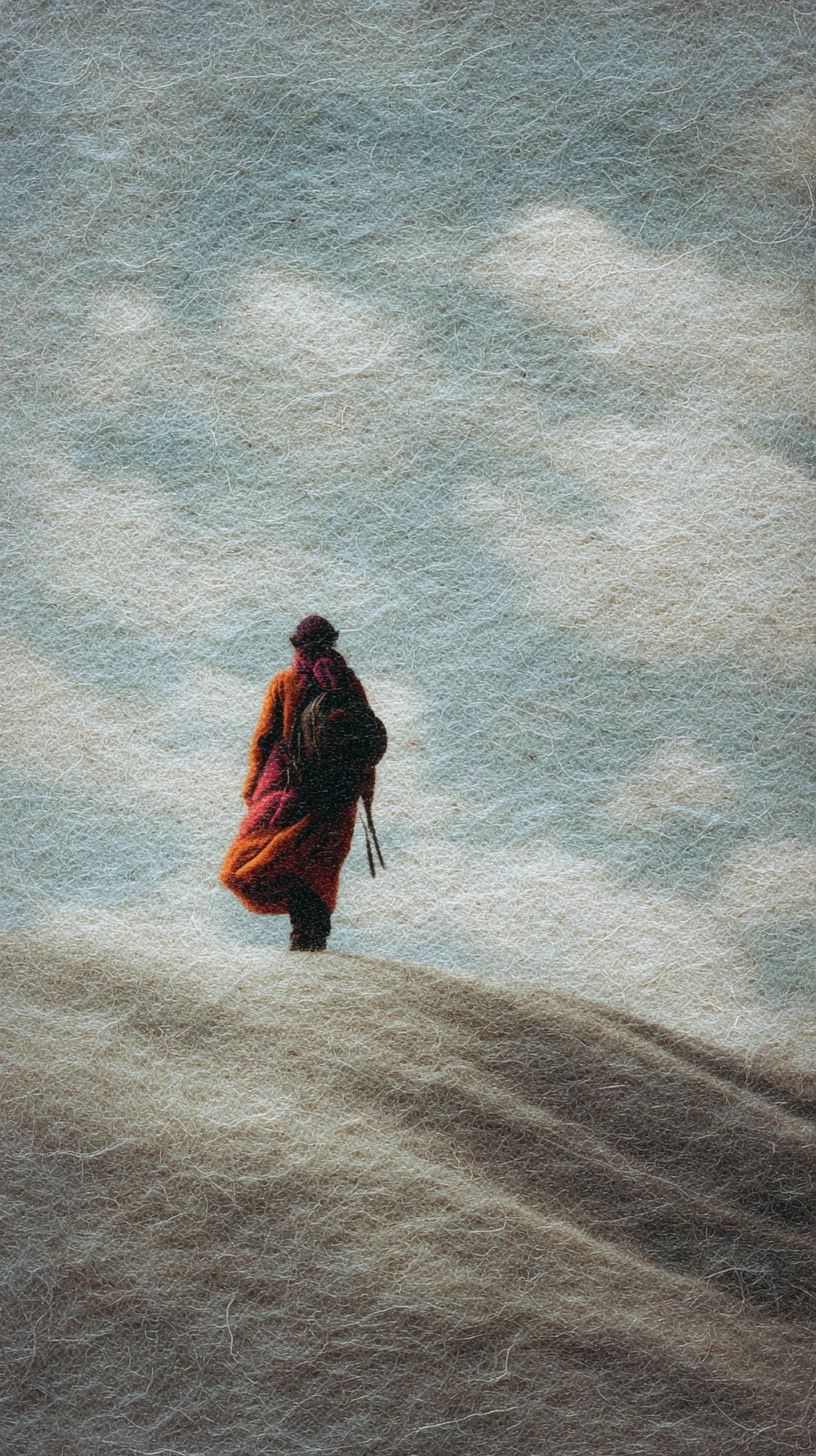 Lonely wool felt desert stretching toward an unseen horizon