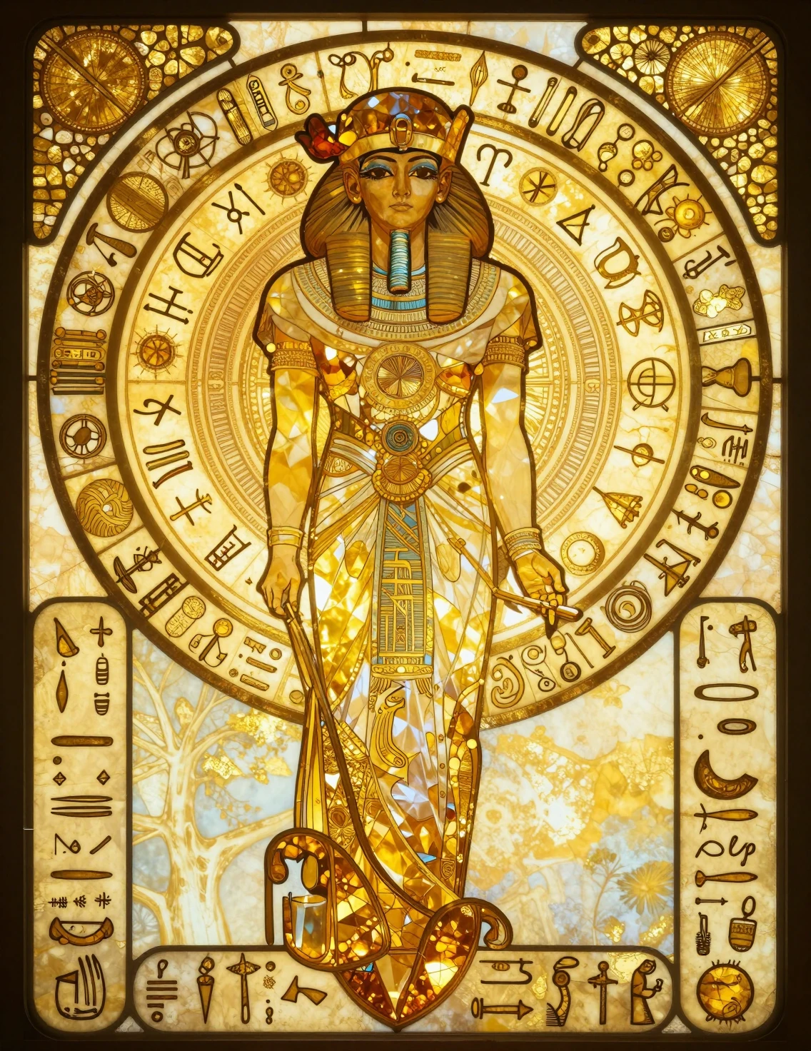 Cristallo Art Nouveau con mistiche rune e simboli dorati