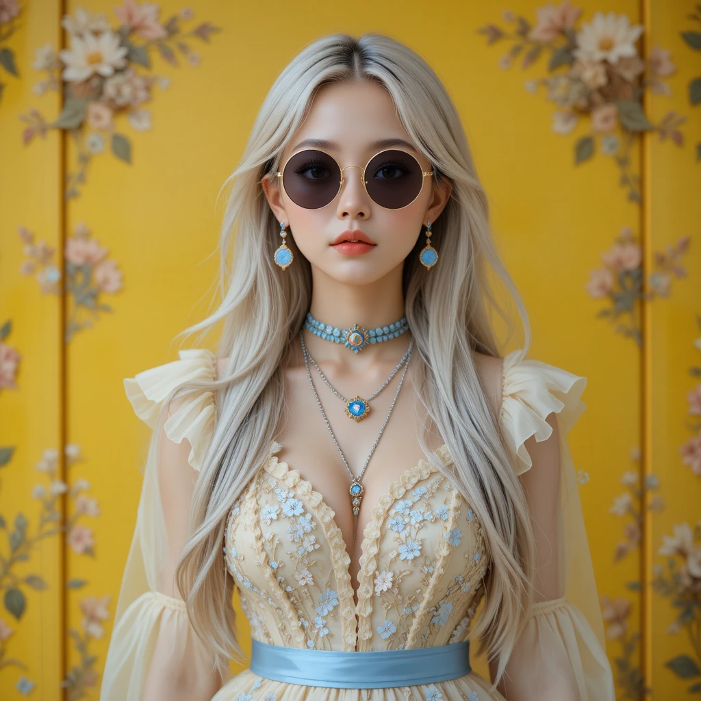 플로럴 원피스를 입은 젊은 여성의 몽환적인 초상