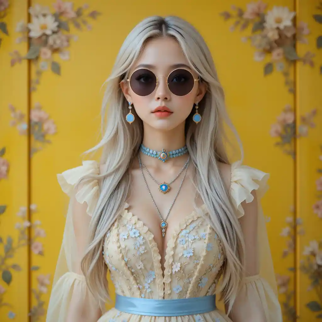플로럴 원피스를 입은 젊은 여성의 몽환적인 초상