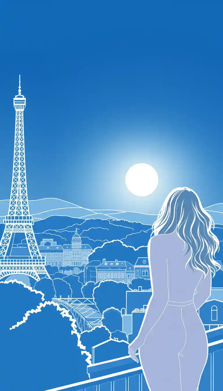 Glamouröse Frau vor dem Eiffelturm als Line Art