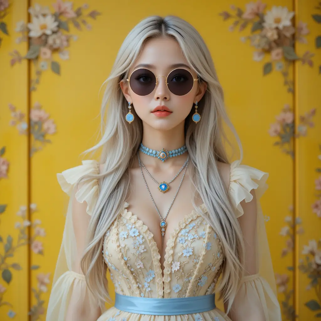 플로럴 원피스를 입은 젊은 여성의 몽환적인 초상