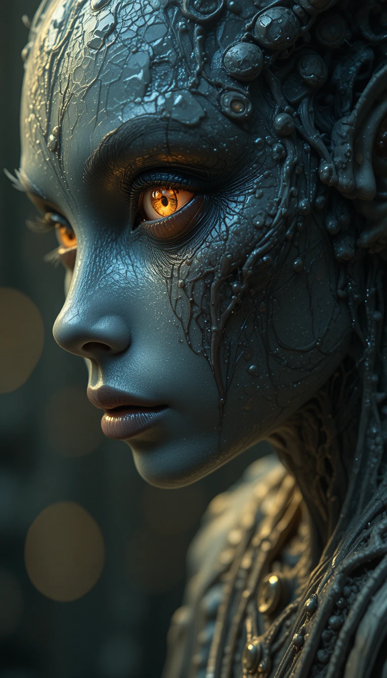 Créature extraterrestre anthropomorphe dans une scène surréaliste et onirique