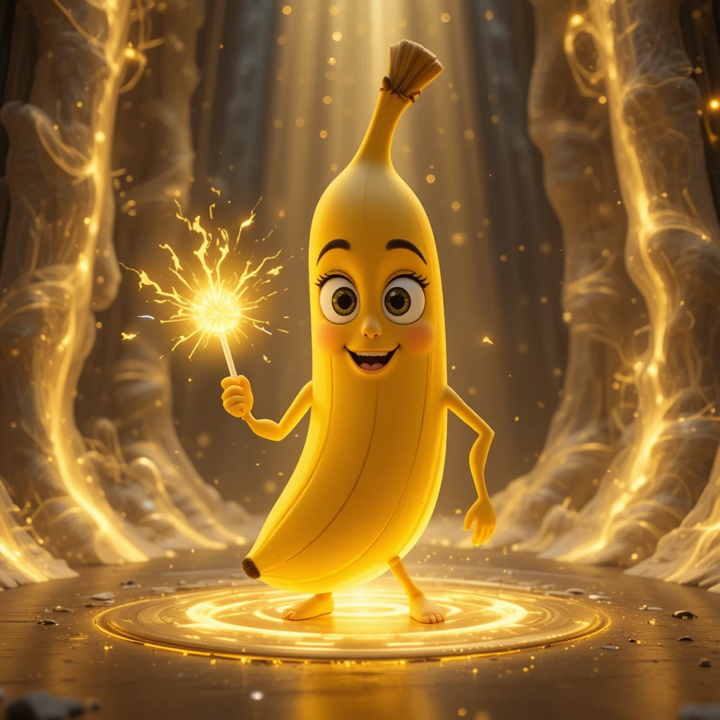 Cute Banana Character Inside Glowing Human Energy Field