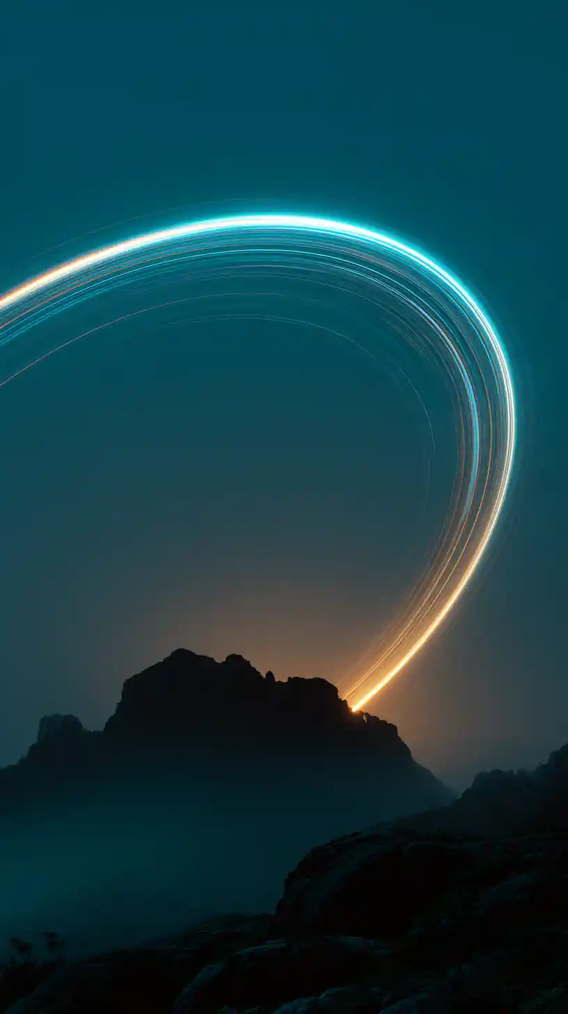 Arco Celestiale Luminoso sopra Crinale Montuoso Oscuro