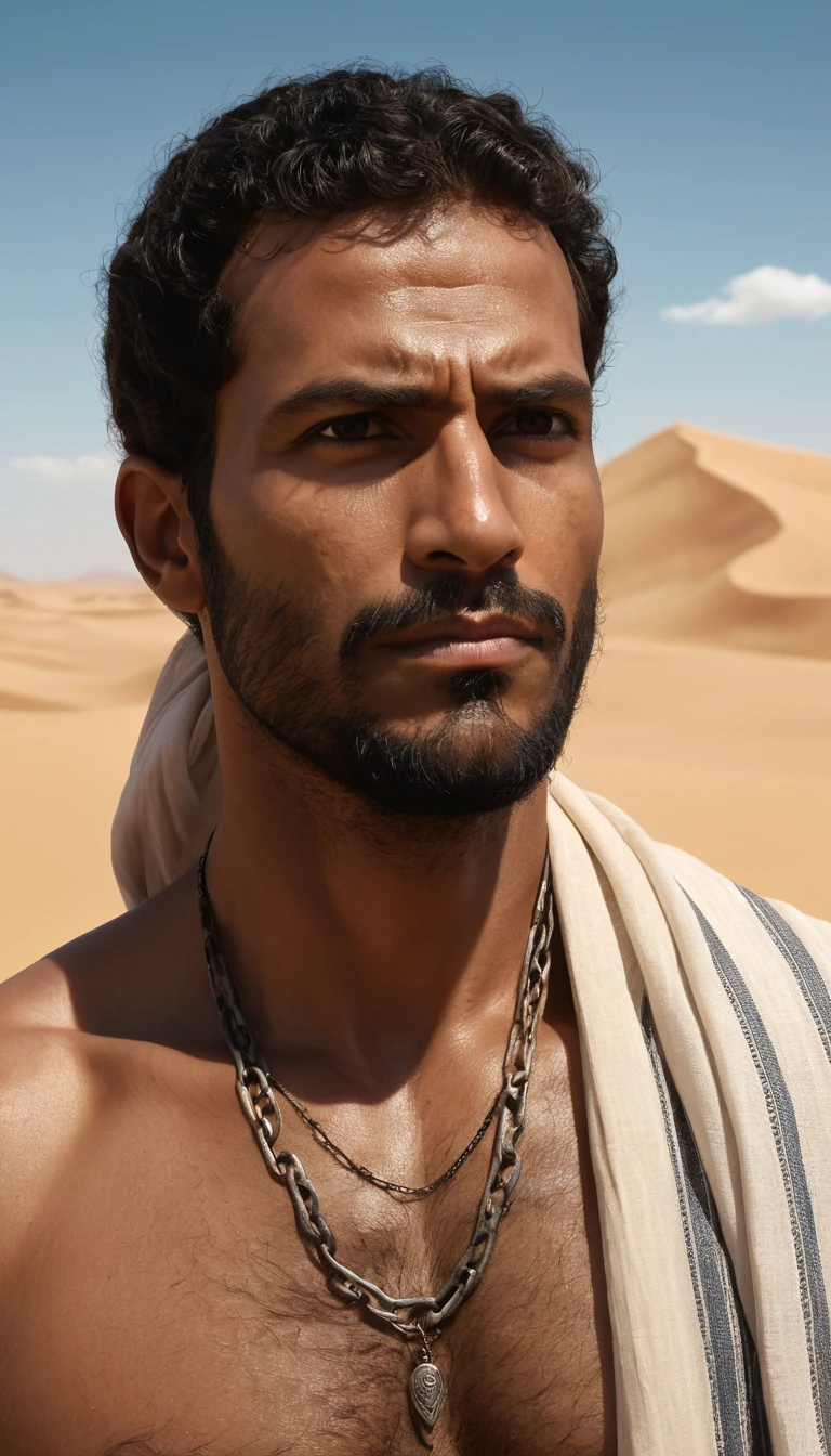 Desert warrior man in keffiyeh with intense gaze