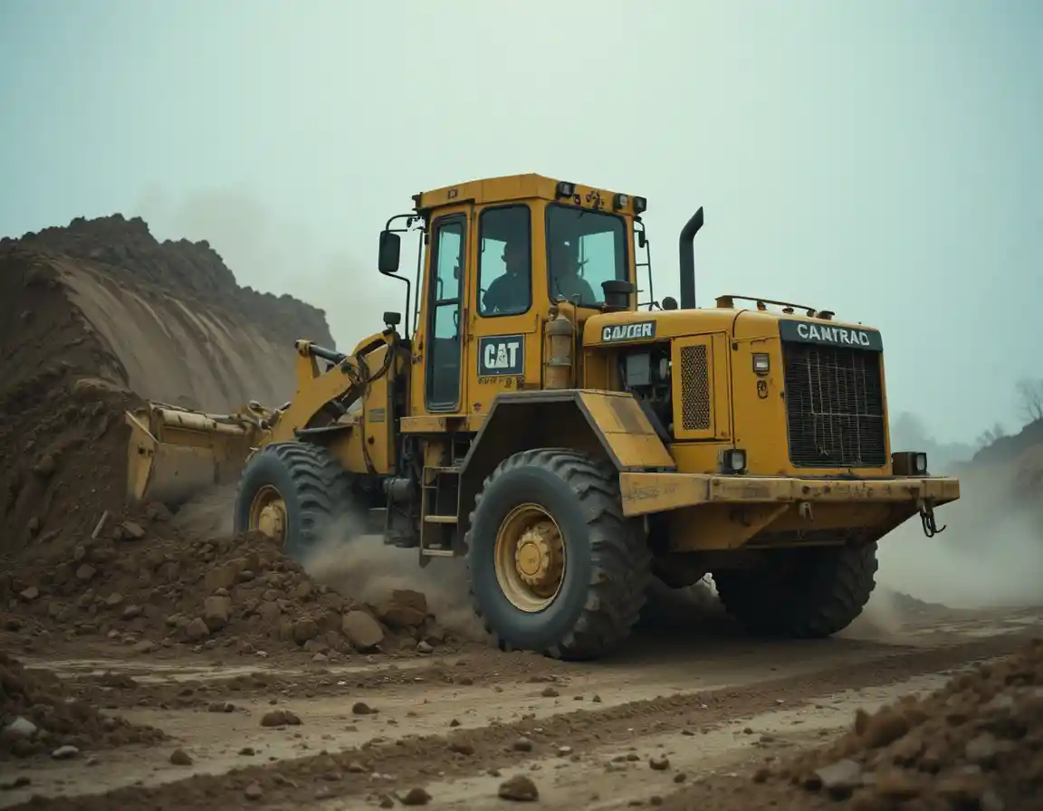 Bulldozer giallo che solleva le ruote posteriori durante un'azione intensa