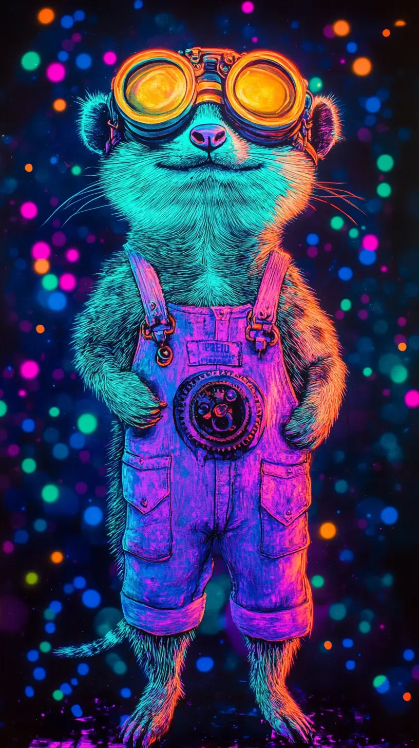 Portrait mignon de suricate fluorescent avec lunettes steampunk