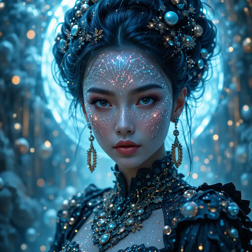 Mulher sonhadora em um universo de fantasia multidimensional – retrato