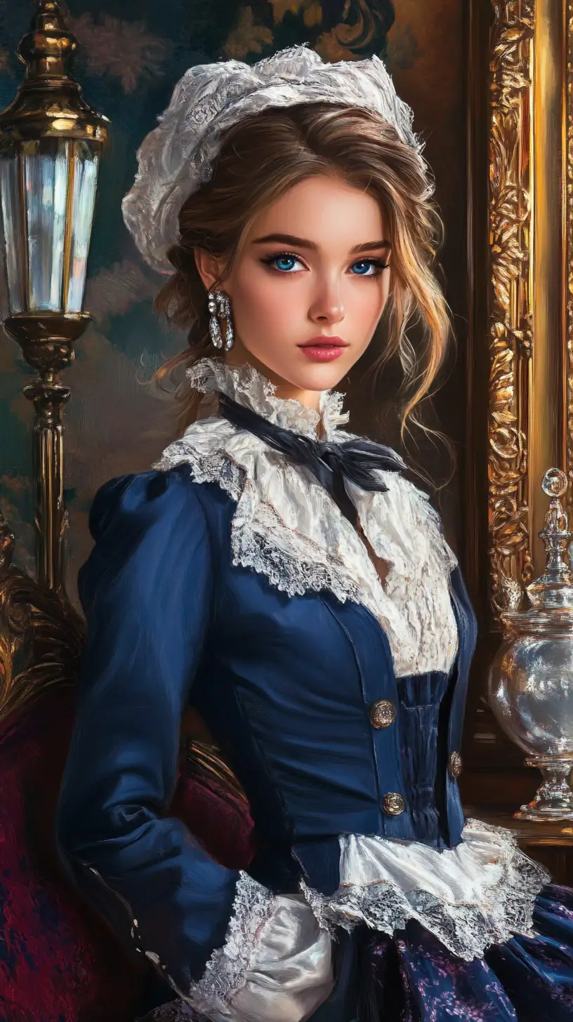 Elegant fantasy woman on a night city waterfront