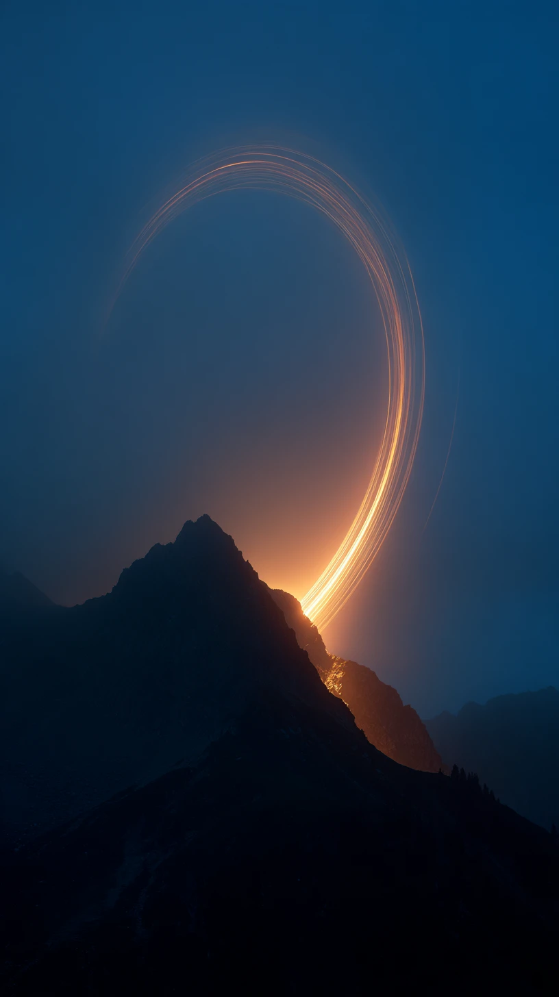 Arco Luminoso Sobre Crista de Montanha Acidentada