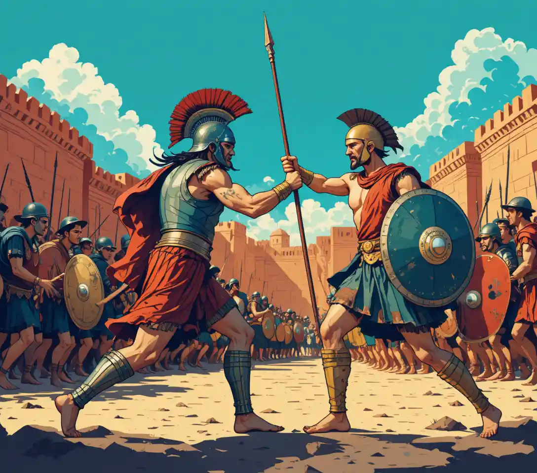 Achilles and Hector duel before the walls of ancient Troy