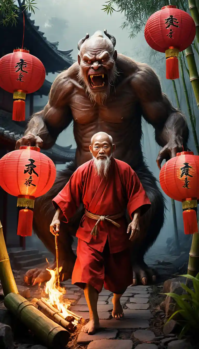 Terrifying Nien Monster Attacking A Chinese Village