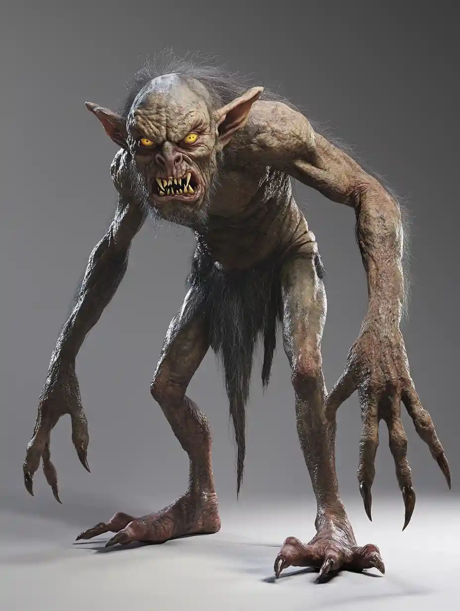 Personagem goblin 3D de corpo inteiro com sorriso ameaçador