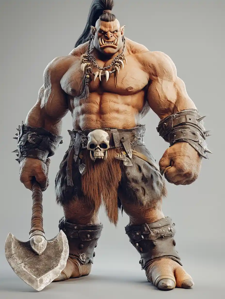 Rendu 3D en pied d’un orc guerrier massif