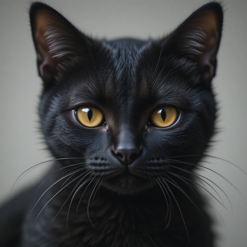 Portrait d’une chatte écaille de tortue noire triste aux yeux jaunes