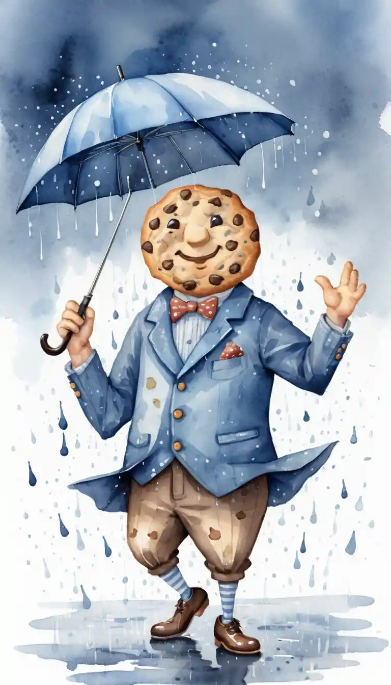 Aquarell-Keks-Gentleman, der fröhlich im Regen tanzt