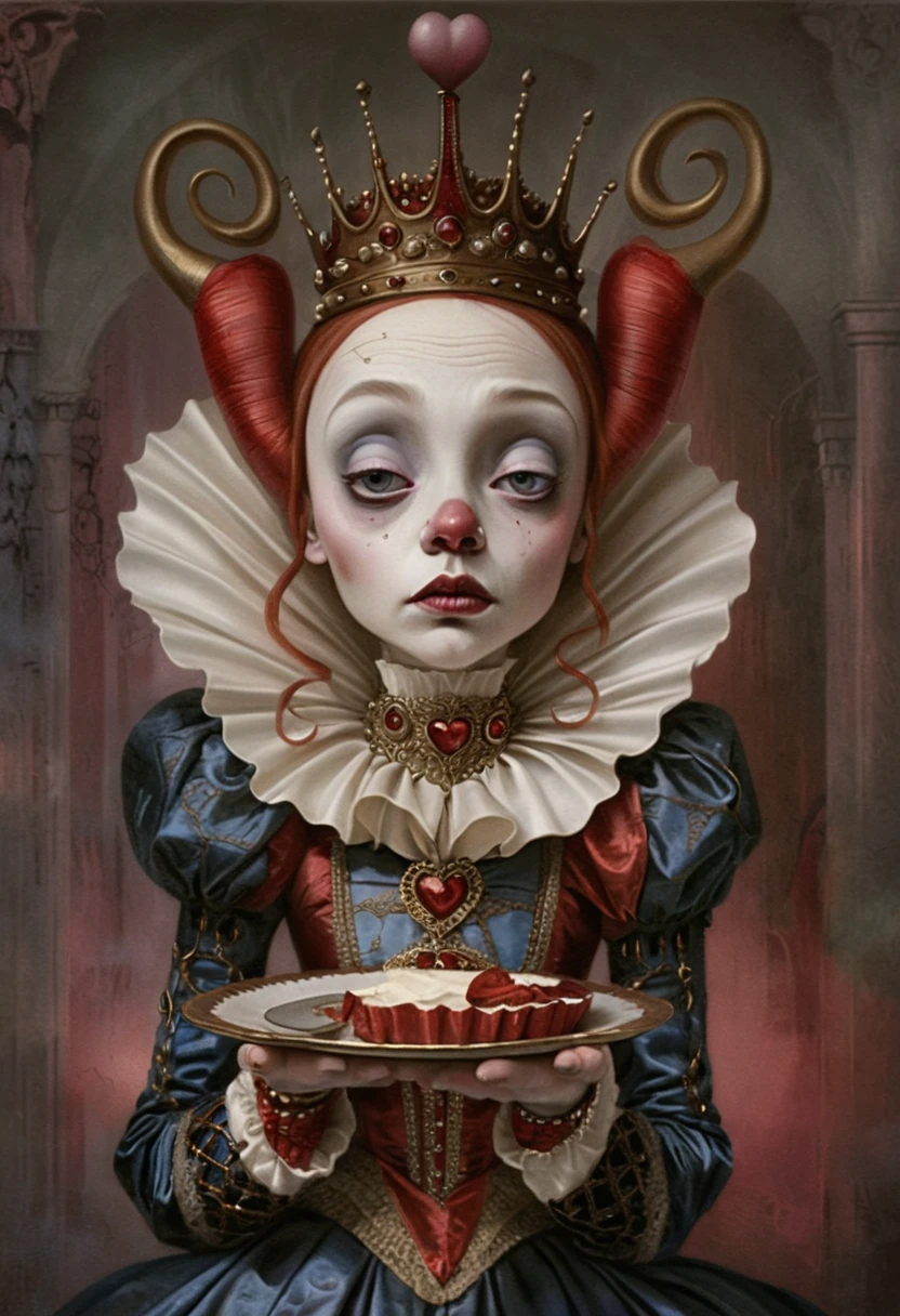 Melancholisches Herz-Königin-Porträt im Gothic-Fantasy-Stil