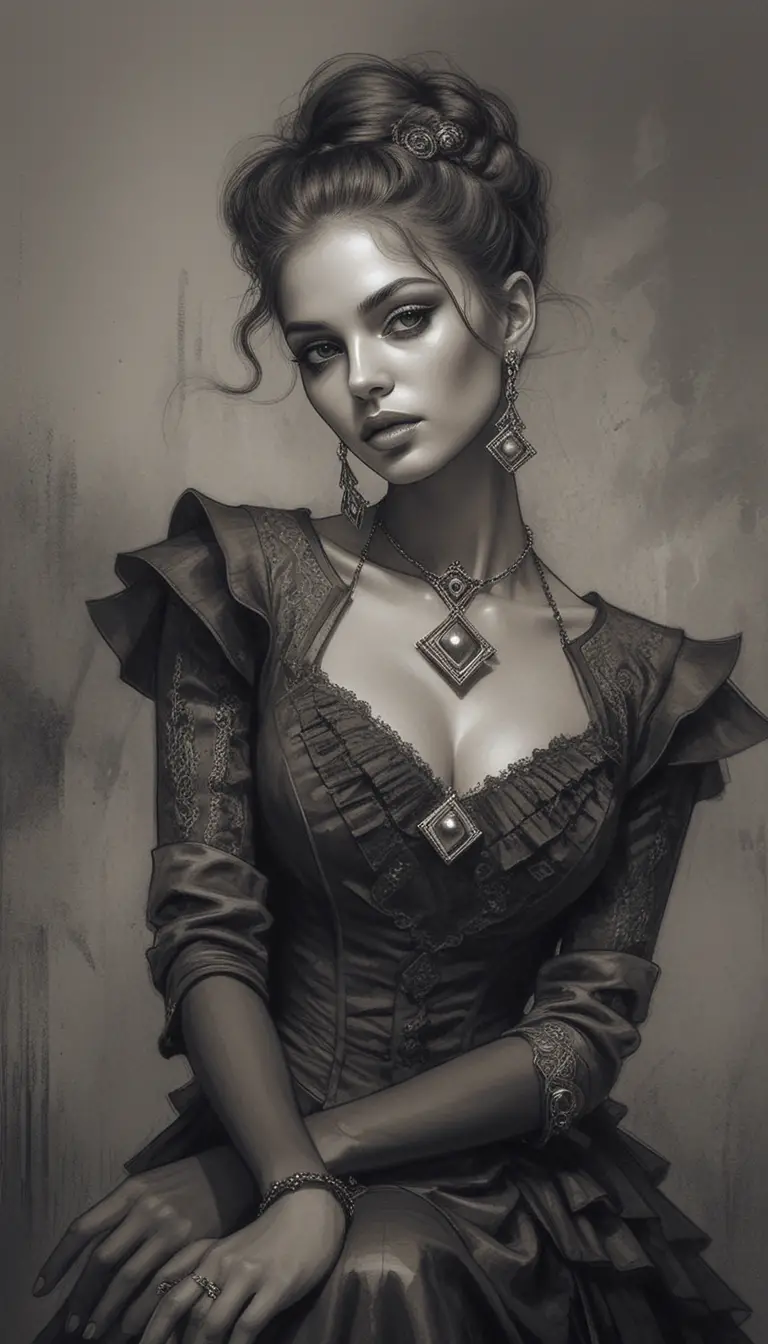 Mulher aristocrática elegante em retrato monocromático de fantasia