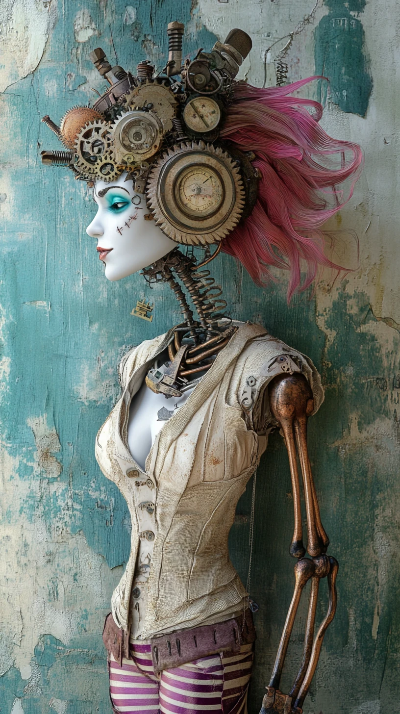 Donna bambola gotica steampunk in dettagliato profilo laterale