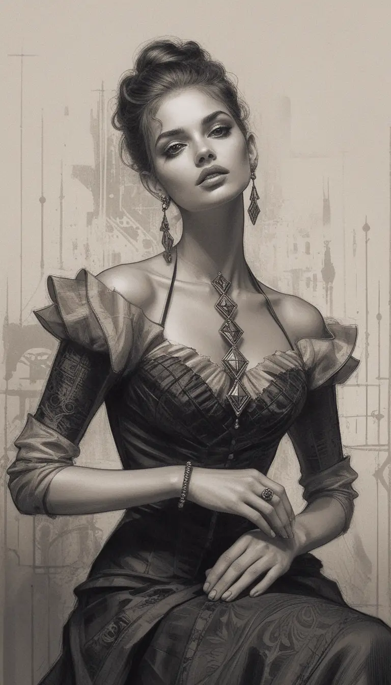 Elegant aristocratic woman in monochrome fantasy portrait