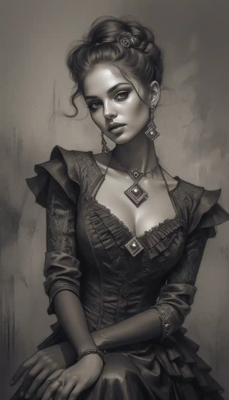 Elegante donna aristocratica in ritratto fantasy monocromatico