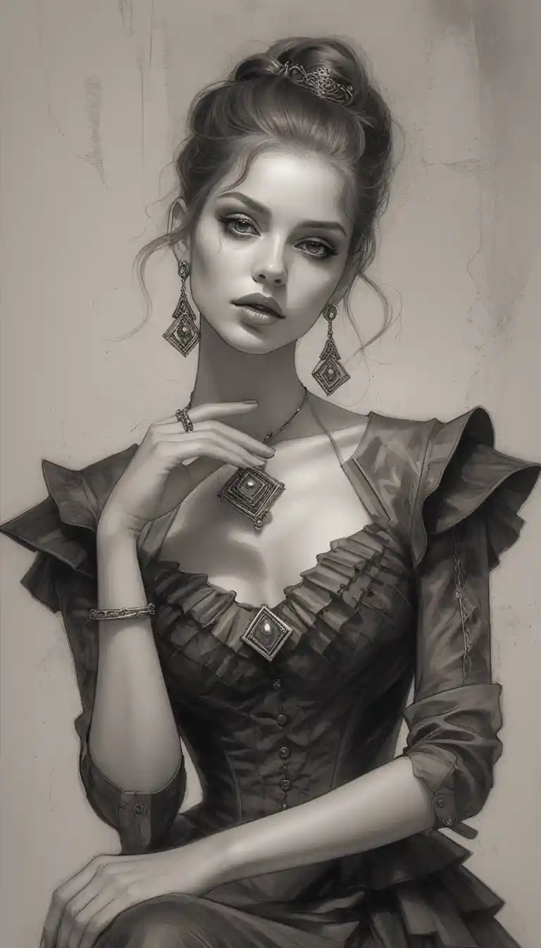 Elegante ritratto monocromatico di una donna aristocratica fantasy