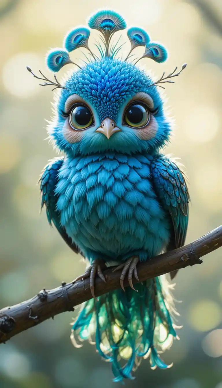 Oiseau fantastique et malicieux reposant sur une branche flétrie