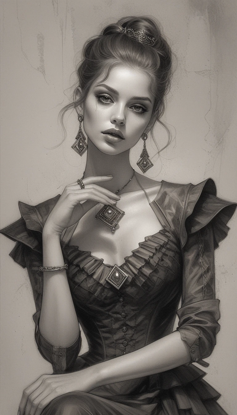 Elegant monochrome portrait of an aristocratic fantasy woman