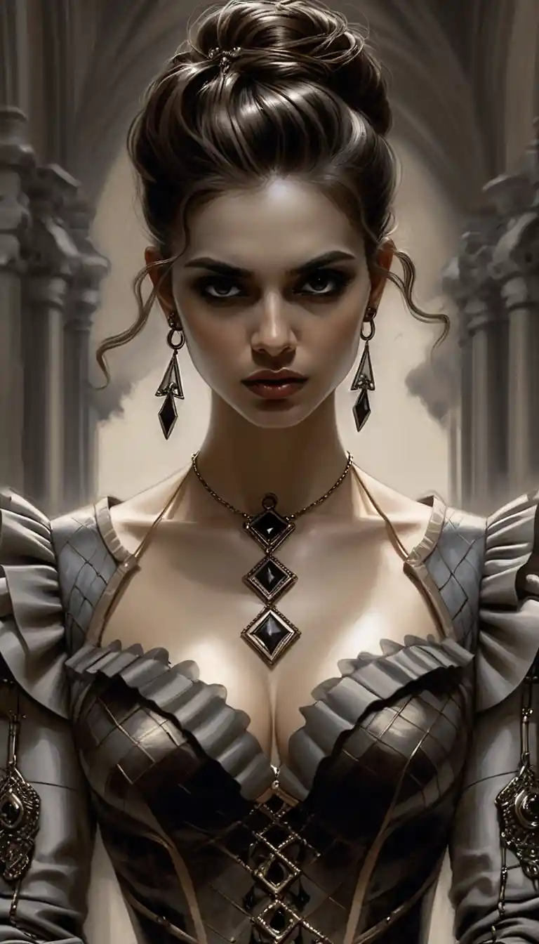 Mujer aristocrática elegante en retrato de fantasía monocromático