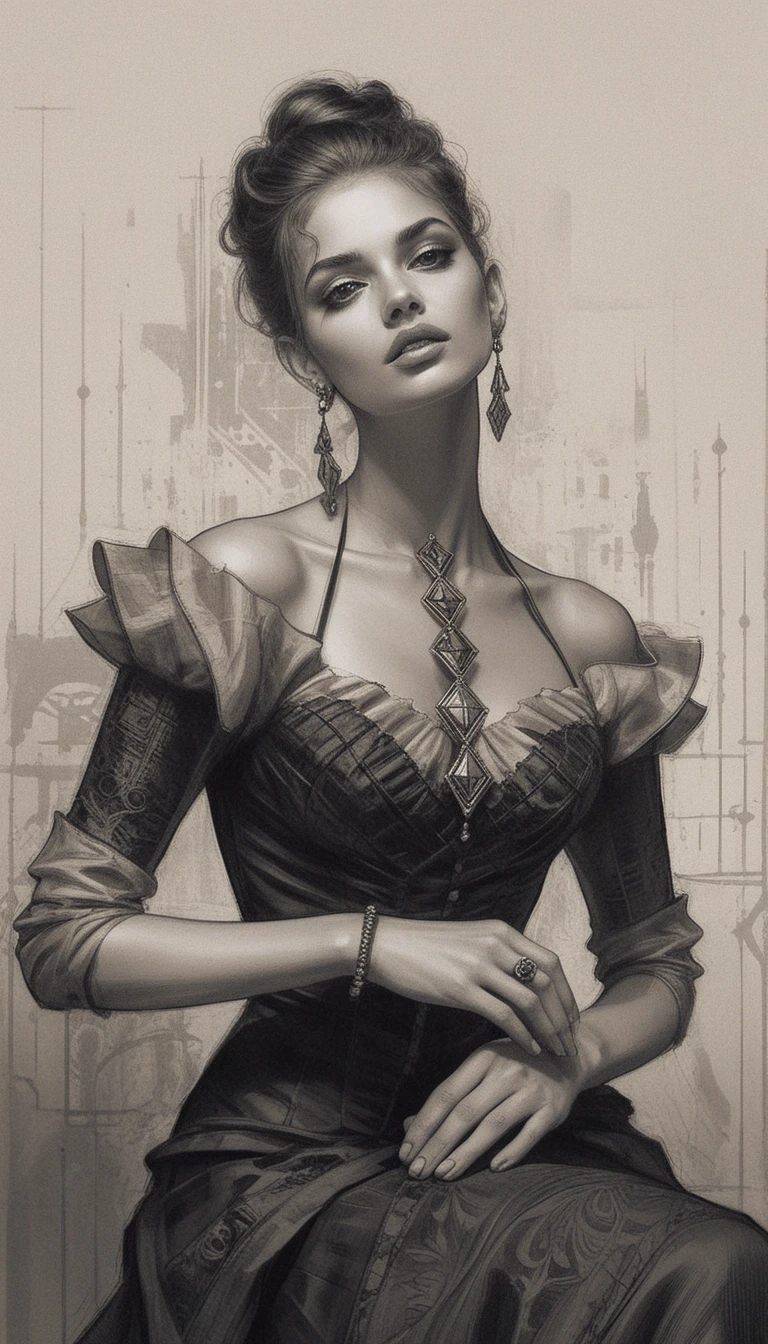 Elegant aristocratic woman in monochrome fantasy portrait