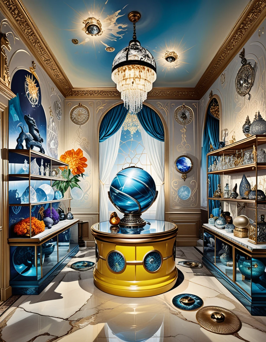 Mystical boutique interior filled with ornate occult displays