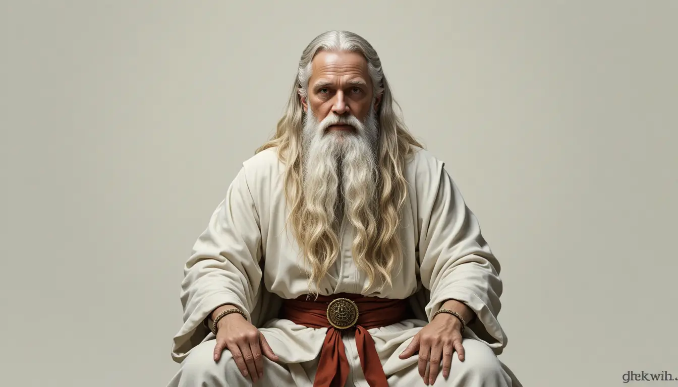 Solemn white robed wizard with third eye portrait