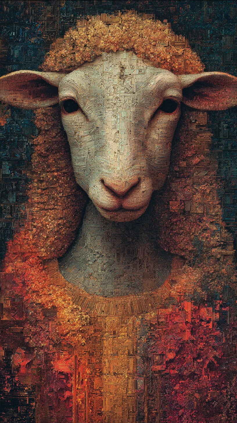 Surrealistisches Nahporträt einer antiken Schafgöttin