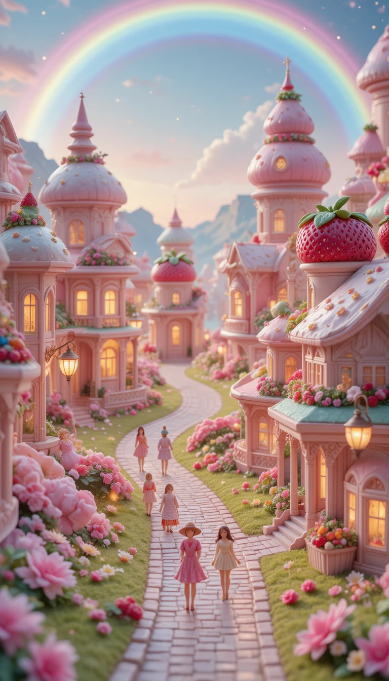 Pastellfarbene fantasievolle Miniaturstadt mit süßigkeiteninspirierten Gebäuden