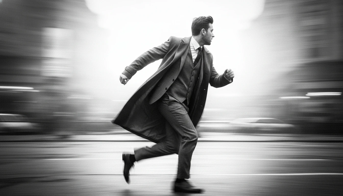 Man running in motion blur with bright white backlight