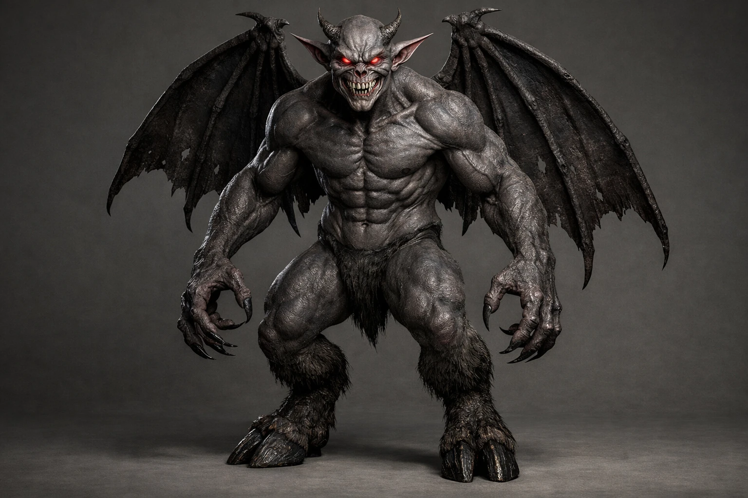 Personagem de demônio 3D em corpo inteiro com asas e garras