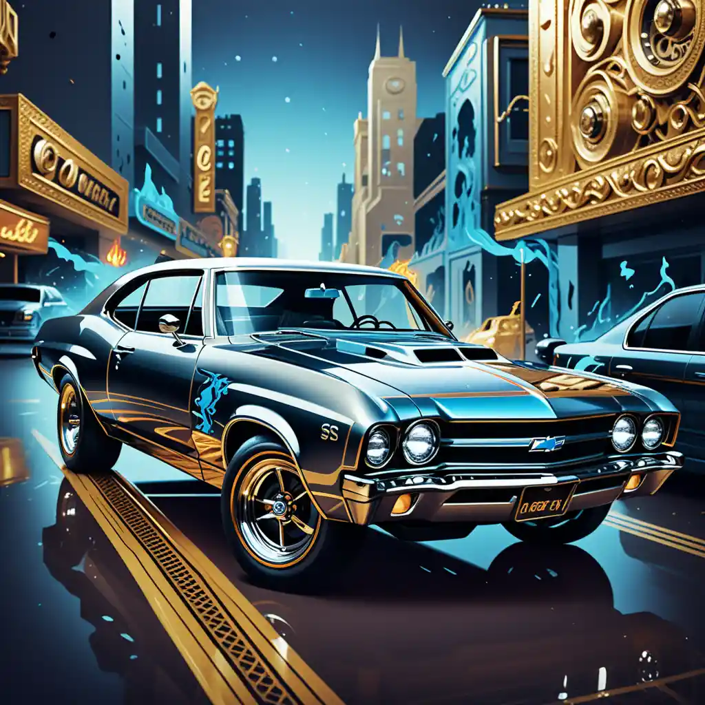 Illustration néon colorée d’une voiture muscle car classique de 1967