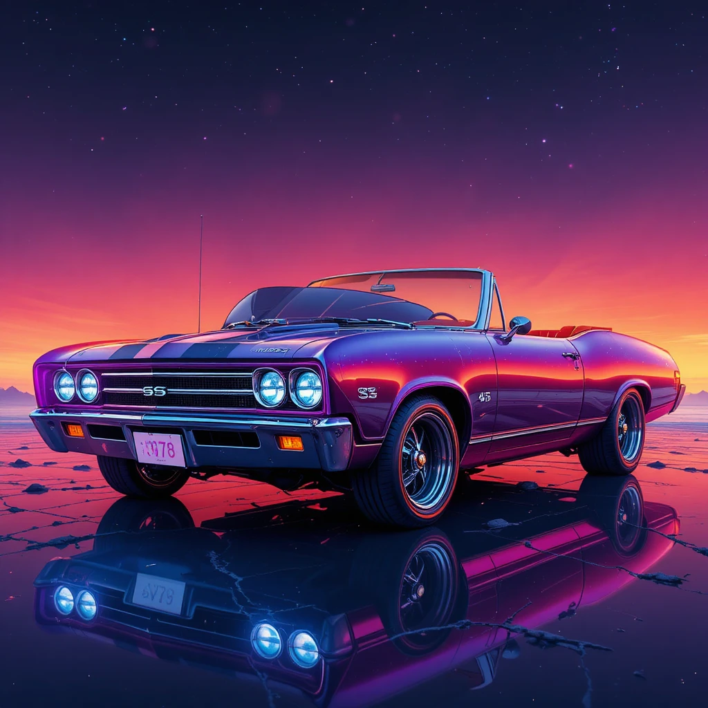Retro-futuristischer Chevrolet Muscle-Car mit neon-galaktischer Lackierung