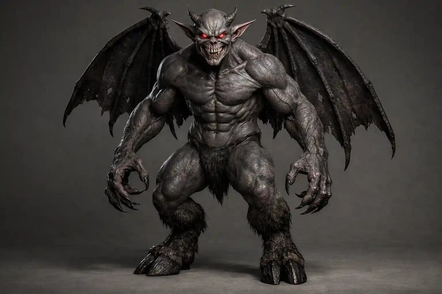 Personagem de demônio 3D em corpo inteiro com asas e garras