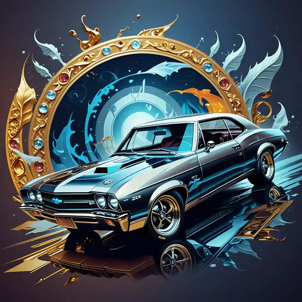 Farbenfrohe Neon-Muscle-Car Digitalillustration als Poster-Art