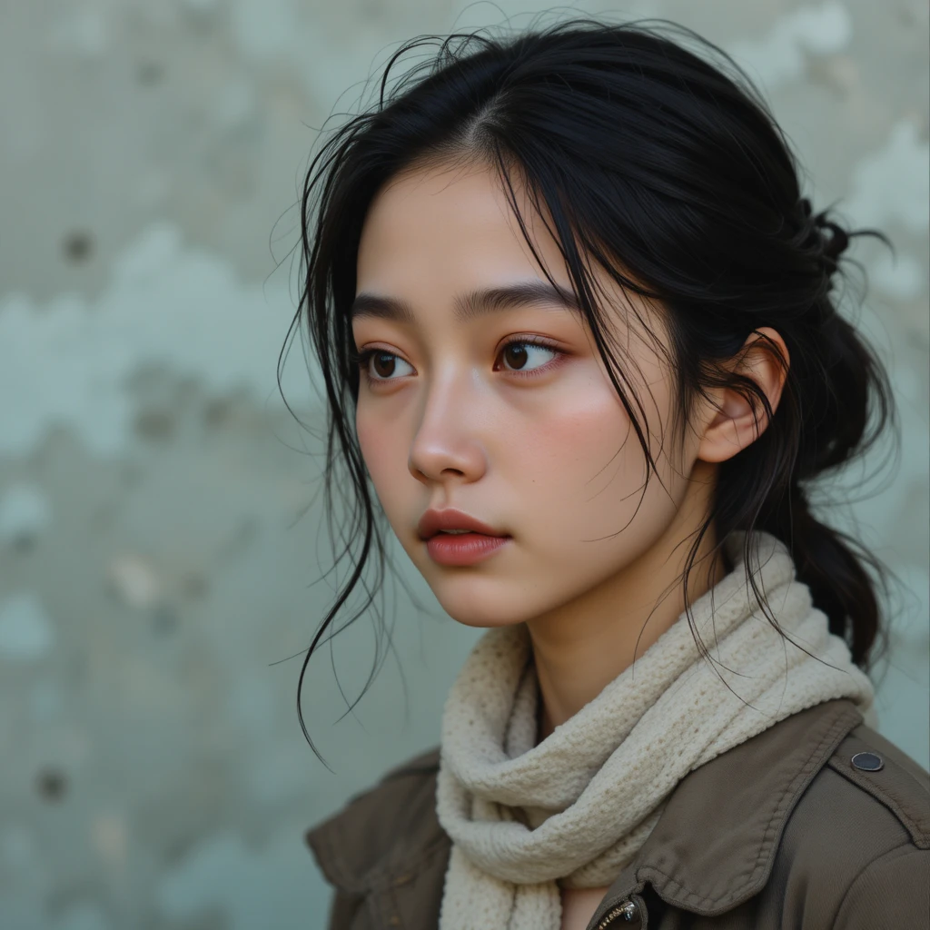 Close up portrait of a calm young person in earth tones